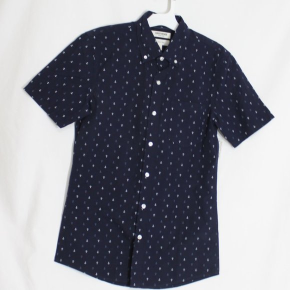 NWT GOODTHREADS Navy Blue Nautical Anchor Button Front Shirt Size Small S/S - Picture 4 of 10